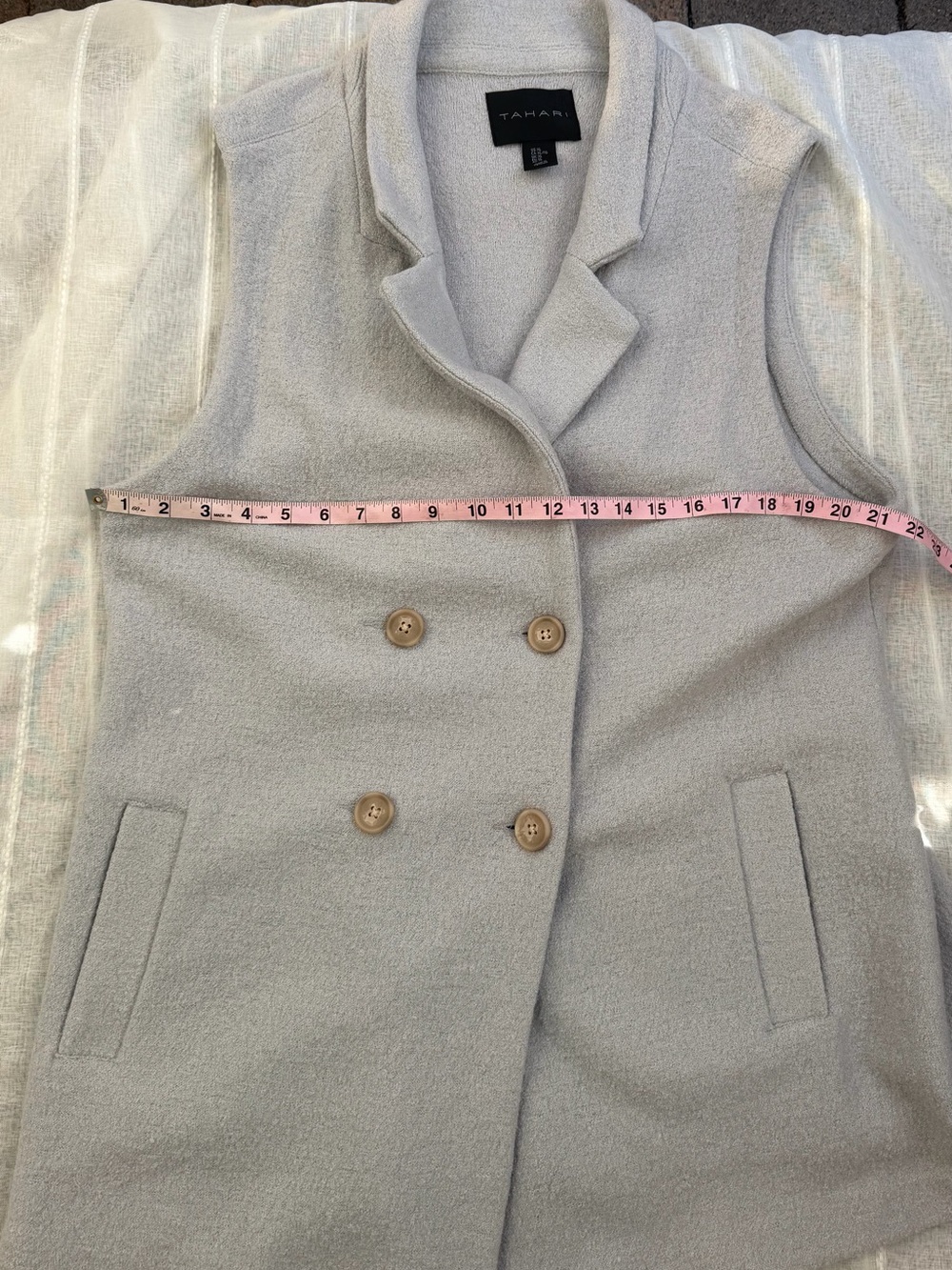 Tahari XL Gray Blue Wool Blend Longline Vest Double Breasted Quiet Luxury - Picture 6 of 7